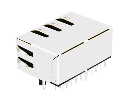 TW2J37916CNL, 1000 Base MagJack 1x2 Port RJ45 Tab Down without Led - back view