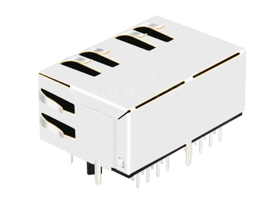 TW2J37054AENL, 1000 Base Magjack 1x2 Port RJ45 Tab Down with Green/ Yellow Led - back view