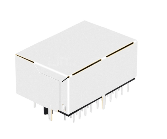 TW2J39929BFL, 1000 Base MagJack 1x2 Port RJ45 Tab Up with Green/ Green Led - back view