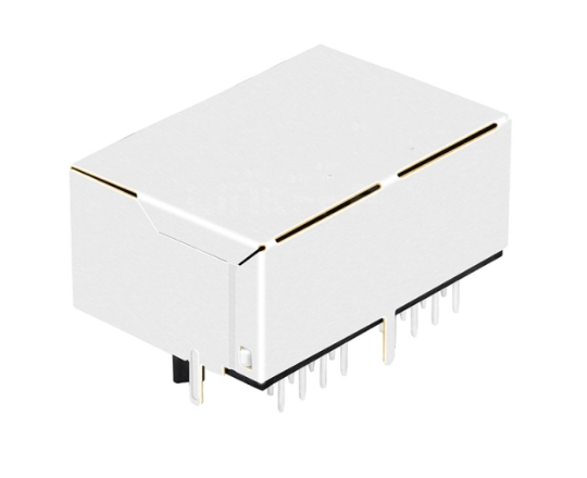 TW2J32115BENL, 100 Base MagJack 1x2 Port RJ45 Tab Up Green/Yellow Led - back view