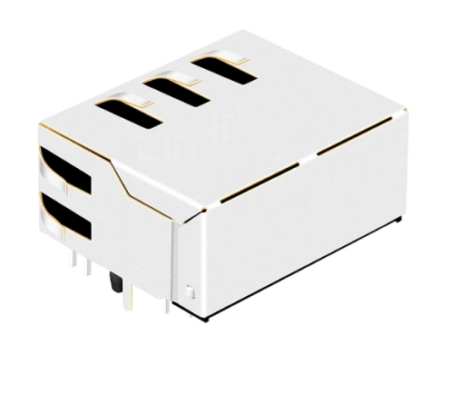 TW2J39247AFNL, 100 Base MagJack 1x2 Port RJ45 Tab Up with Green/ Green Led - back view