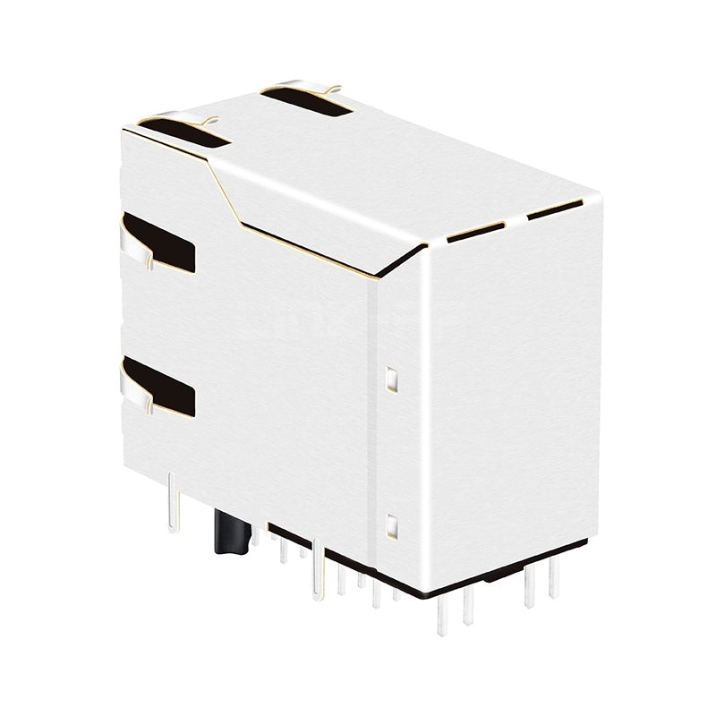 TWSK28213A07NL, 1000 Base Gigabit 2x1 Port Magjack RJ45 Tab Both with Green/ Yellow&Green Led - back view