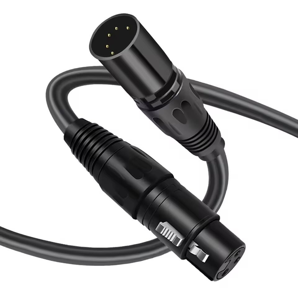 Professional DMX signal converter assembly for transitioning between 3-pin and 5-pin XLR lighting control protocols.