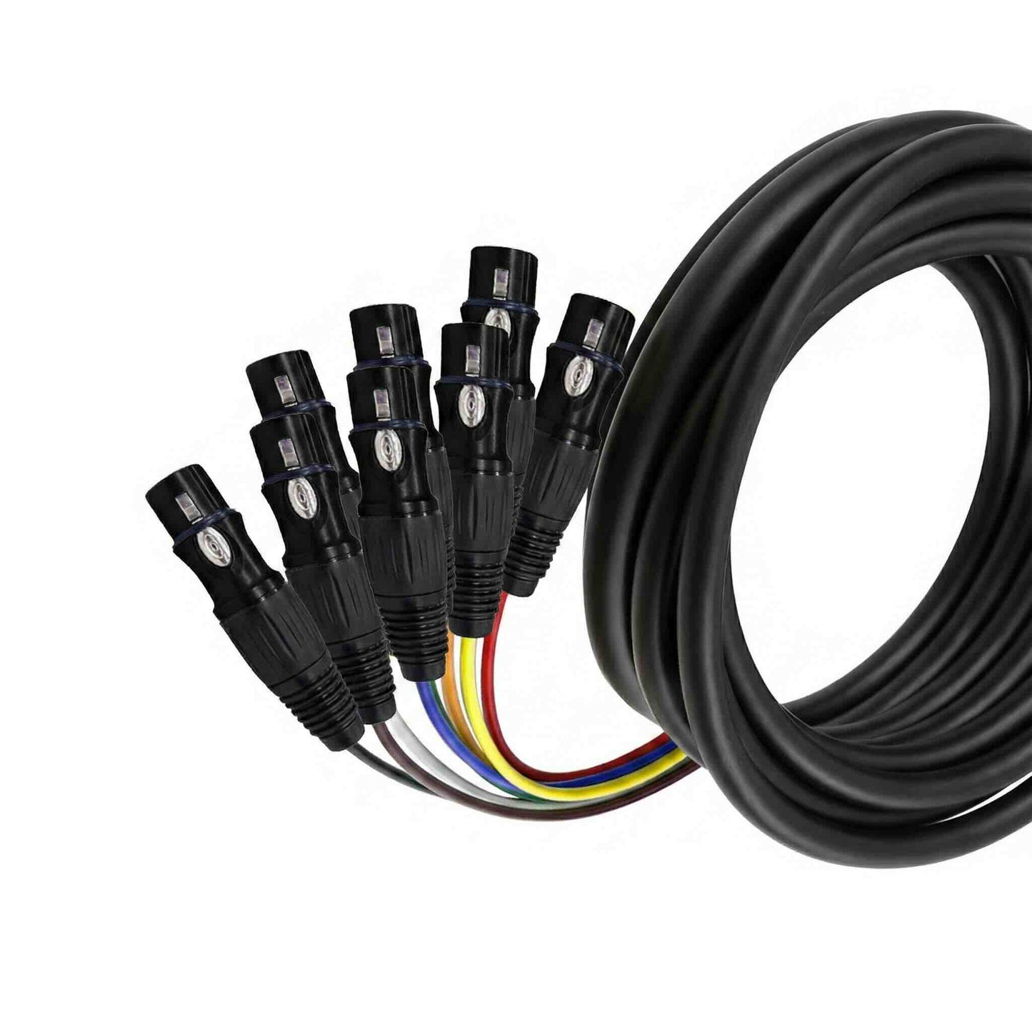 Professional multi-core XLR breakout assembly for high-density audio signal distribution in studio racks.