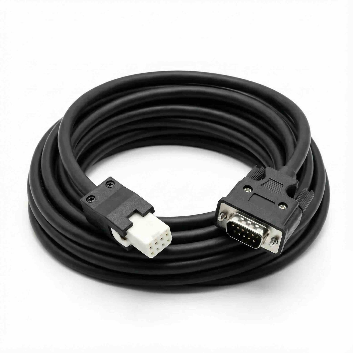 Coiled 5 meter industrial servo encoder cable assembly.