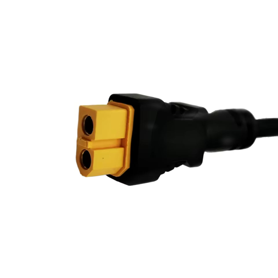30A XT60 to 5A DC5521 adapter in 16 AWG silicone wire, 12 inch length, center-positive polarity