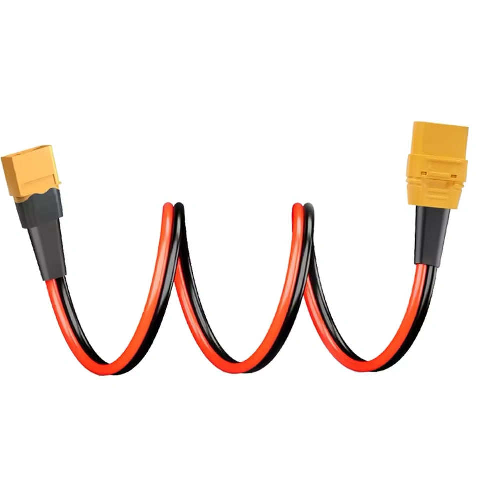 Amass XT60 male connector wired to XT90 female housing with red and black silicone leads in dual-core configuration