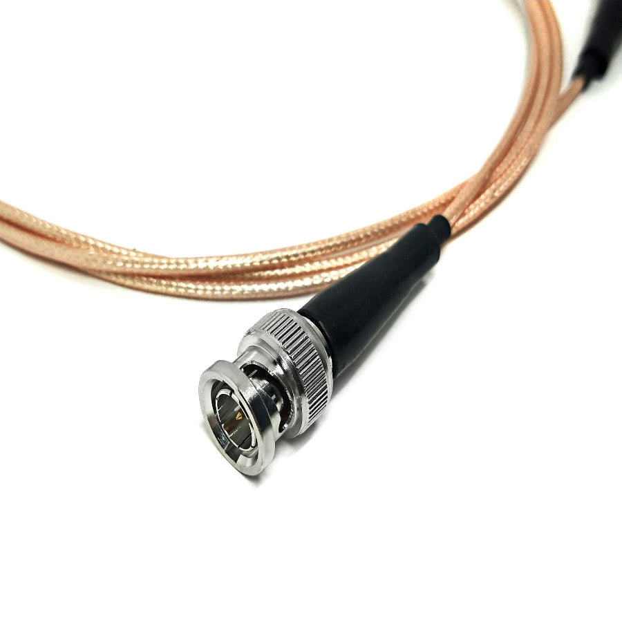BNC male to BNC male RG179 thin RF coaxial cable assembly, BNC male plug view