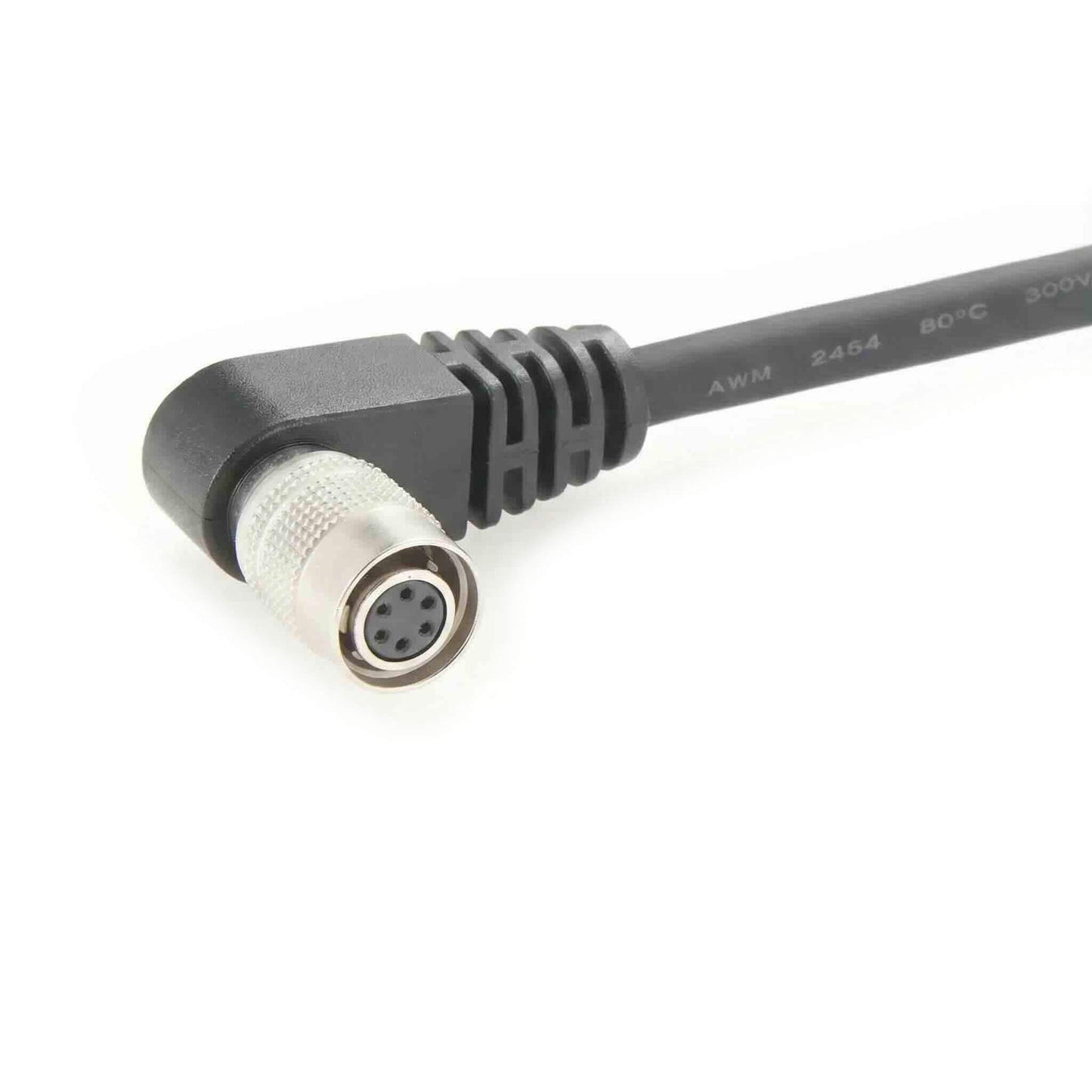 High-reliability 6-conductor shielded cable featuring a right-angle female push-pull connector