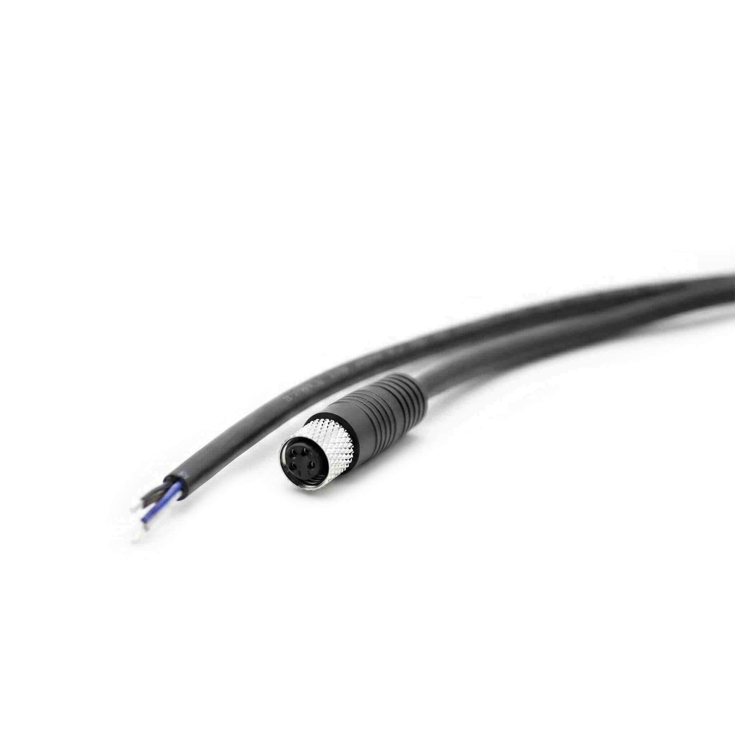 Custom waterproof cable assembly featuring M8 A-code 4-pole female to open end termination.
