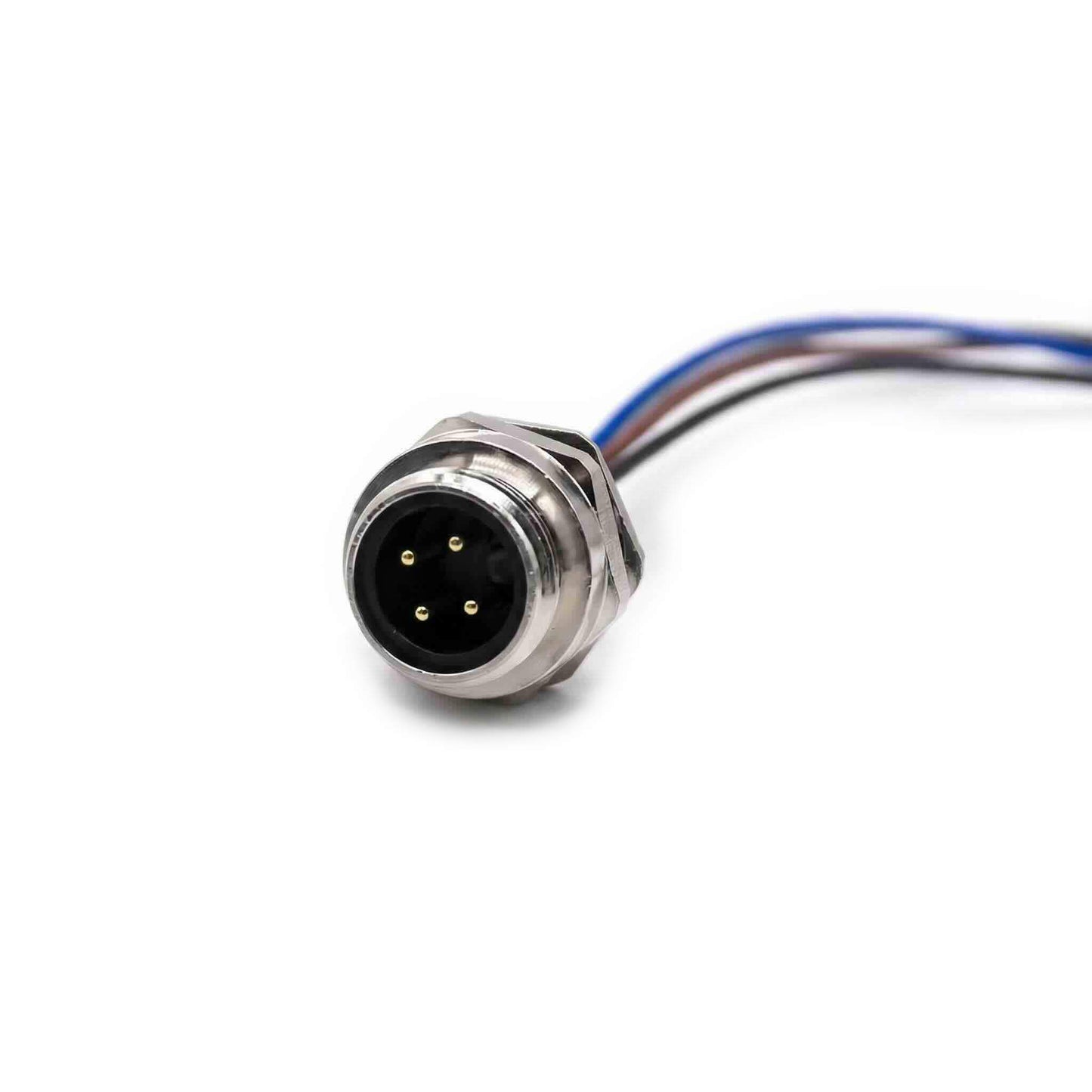 Custom waterproof cable assembly featuring a 4-pole 7/8" male threaded socket with open-end pigtail termination.