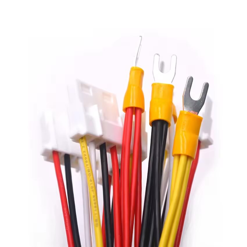 Multi-colored internal battery cable assembly featuring Molex Micro-Fit 3.0 interface and fork lugs.