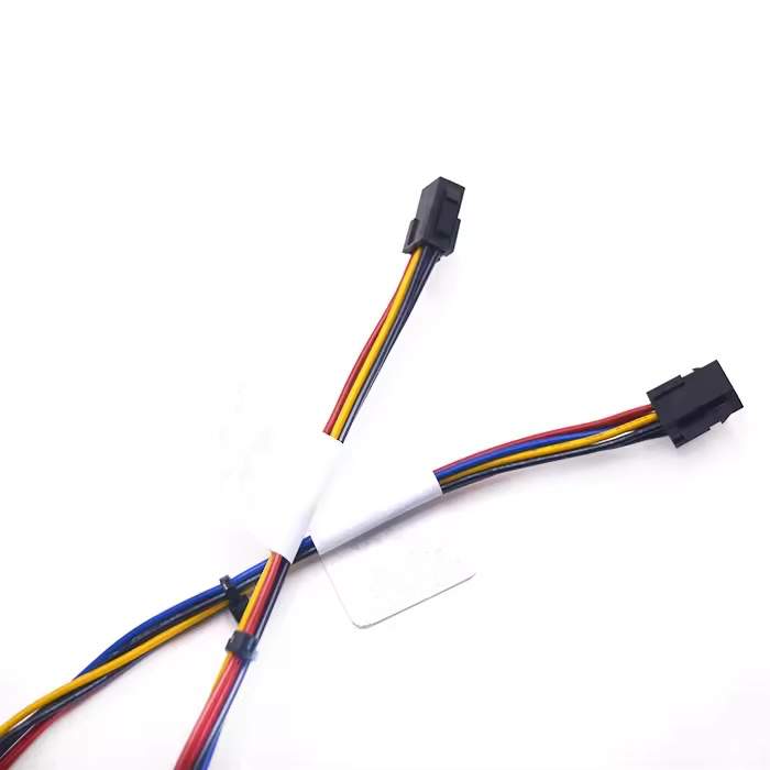 Close-up of 2x4 8-pole Molex Micro-Fit connector interface on a custom industrial copper cable assembly.