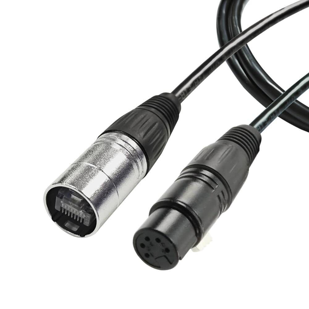 Shielded YT-RJ45 to XLR5 female waterproof wire harness assembly for industrial data transmission.