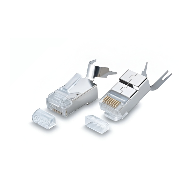 Cat6A RJ plug, 8P8C, Shielded RJ connector with cable clamp & insert - Model 069