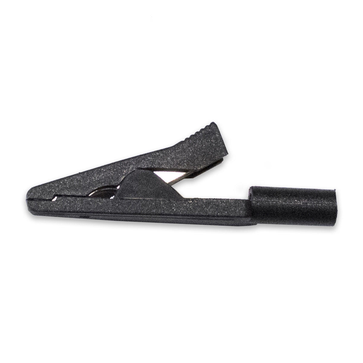 Black Fully insulated miniature alligator clip, side view, TW-210
