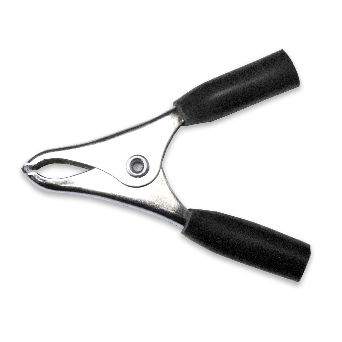 TW-51Z nickel-plated steel insulated battery clip with flexible black PVC handles, side view