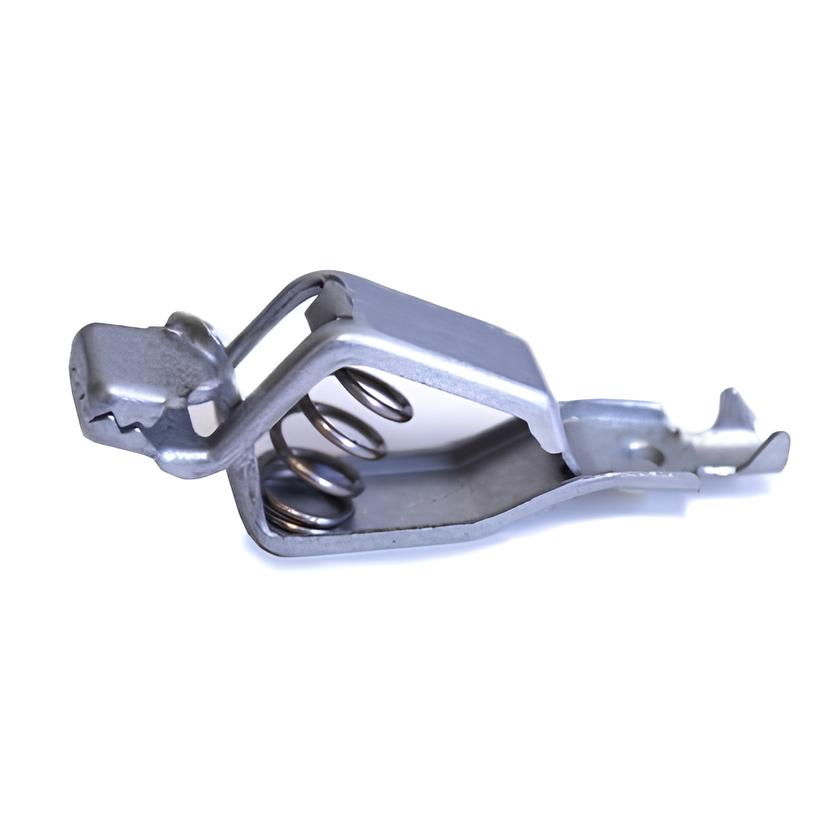 TW-59YS zinc-plated steel automotive analyzer clip with folded tabs for smoother finish, connects up to 14 AWG, side view