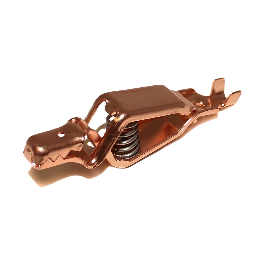 TW-61RC meter testing clip with copper insulation-piercing needle and separate zinc-plated steel screw, copper made, side view