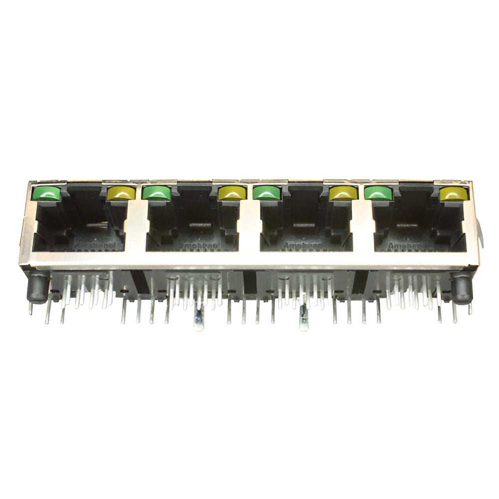 1x4 RJ45 jack connector without transformer Tab up - with Green/ Yellow Leds- Third View