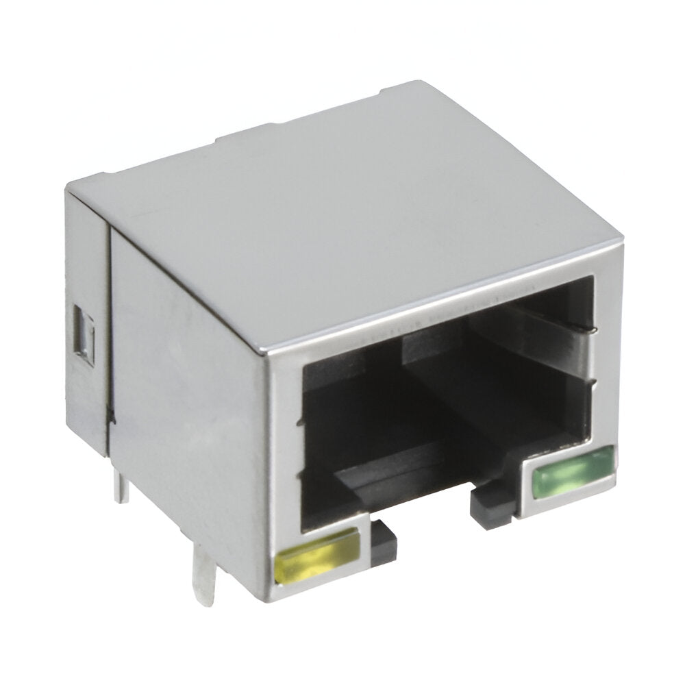 RJ45 jack connector without transformer Tab Down - with Yellow/ Green LEDs - Third View