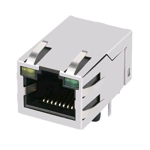 RJ45 jack connector with Gigabit transformer tab down - with yellow/ green LEDs - Main View