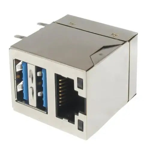 RJ45 jack connector with Dual USB 3.0 & Gigabit transformer Tab up - with Green/ Yellow Leds - Third View