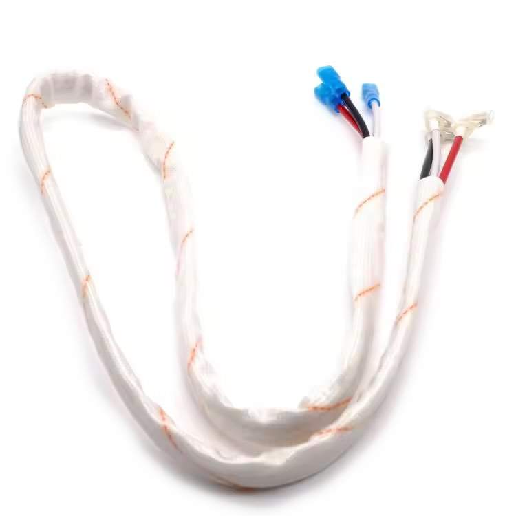 Heavy duty tin plated copper electrical cable assembly with protective sheathing.