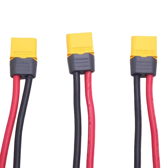 Custom battery cable assembly featuring XT60H Male plug and flexible UL3135 insulation.