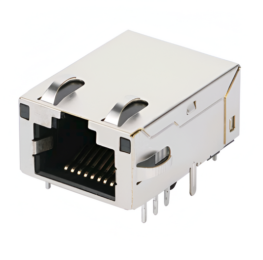 Lor-profile RJ45 jack connector with Gigabit transformer tab up - with Yellow&Green/ Green LEDs - Main View