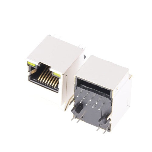 TWDK1854BFNL, 1000 Base Gigabit Vertical RJ45 Jack with Transformer Tab Up with Green/ Green Led - back view