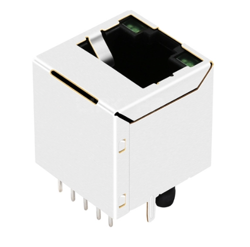 TWD163BFNL, 10/100 Base Vertical RJ45 Modular Jack with Transformer with PoE Tab Up with Green/Green Led - back view