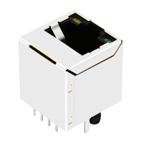 TWDK5854BDNL, 1000 Base Vertical RJ45 Modular Jack with Transformer Tab Up with Yellow/ Green Led - back view