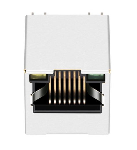 TWD2122BENL, 10/100 Base Vertical RJ45 Modular Jack with Transformer Tab Up with Yellow/ Green Led - back view