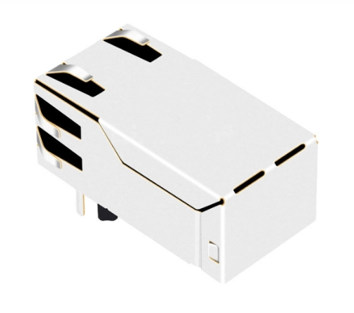 TW1K0105A0NL, 10G Base RJ45 MagJack Tab Up with PoE+ with Green&Yellow/ Green Led - back view