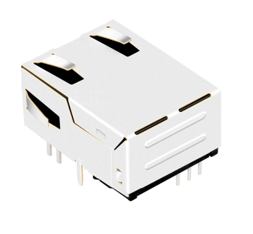 TWL8112AONL, 100 Base Low-Profile RJ45 Jack with Transformer Tab Up with Orange&Green/ Yellow Led - back view