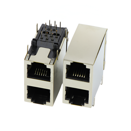 2x1 ports stacked RJ11 6P6C modular jack with shield but no Led, side view