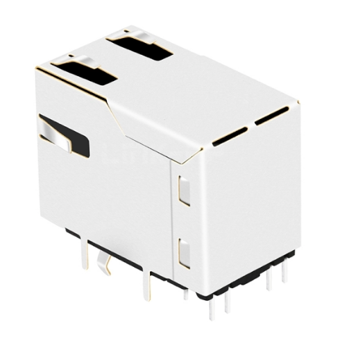 TWU4512AONL, 100 Base RJ45 Modular Jack with Single USB with Transformer Tab Up with Orange&Green/ Yellow Led - back view