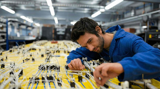 man in the manufacturer factory assembly Aerospace wire harness