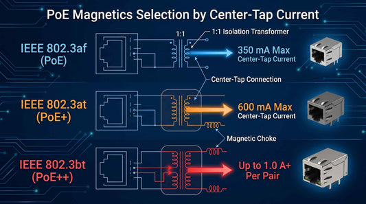 MagJacks for 802.3af, at and bt types compare