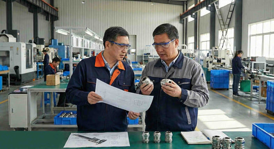 2 engineers are discussing the cable glands in the factory