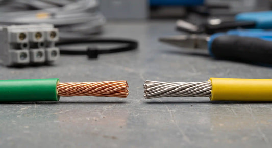 A detailed macro photograph comparing the stripped ends of bare copper wire and tinned copper wire