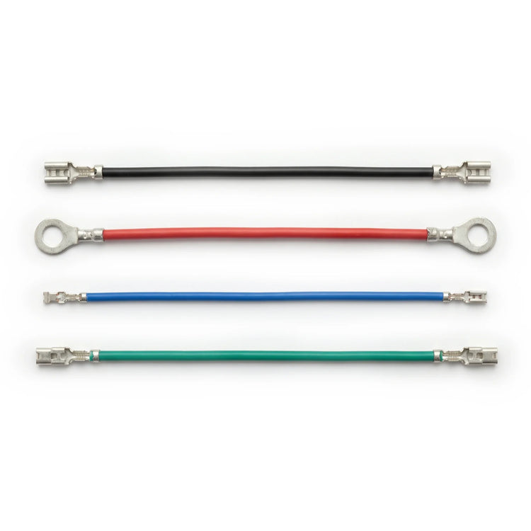 4 different type or wire harness, include blade terminal, ring terminal, TE connectivity crimp terminal, and JST crimp terminal wire harnesses