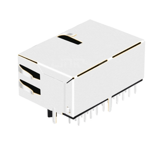 TW2J38416A58NL, 1000 Base MagJack 1x2 Port RJ45 Tab Up with Green&Yellow/ Green&Yellow Led - back view