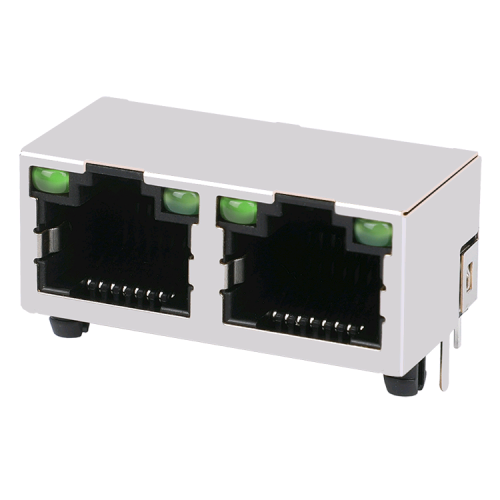 RJ45 Modular Jack | 1x2 Port | No Transformer | Tab Up