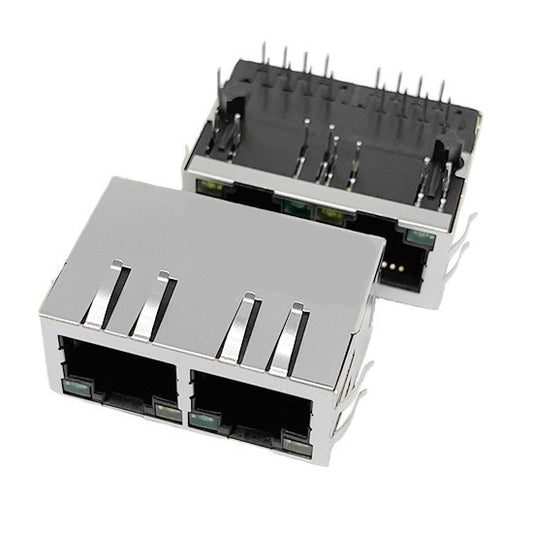 TW2J37054AENL, 1000 Base Magjack 1x2 Port RJ45 Tab Down with Green/ Yellow Led - TeleWire Technology