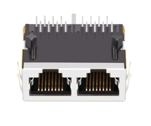 TW2J37315CNL, 100 Base Modular Jack 1x2 Port RJ45 Tab Down without Led - front view