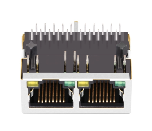 TW2J37012BENL, 1000 Base Modular Jack 1x2 Port RJ45 Tab Down with Green/ Yellow Led - front view