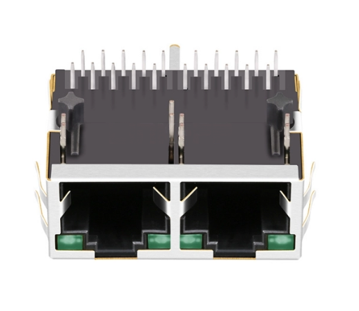 TW2J39941AZNL, 1000 Base MagJack 1x2 Port RJ45 Tab Up with Green/ Green Led - front view