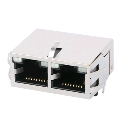 TW2J38416A58NL, 1000 Base MagJack 1x2 Port RJ45 Tab Up with Green&Yellow/ Green&Yellow Led - TeleWire Technology